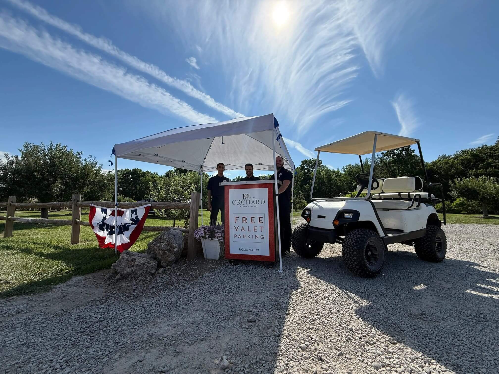 Free valet parking tent by RCMA Valet at Orchard Bar & Table on Catawba Island